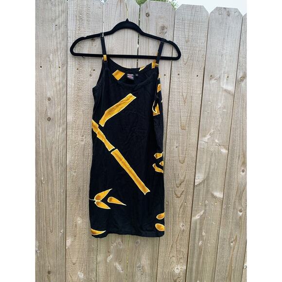 Willy Black Bamboo Shift Dress Small Black Yellow Summer Beach Sundress Spring - Picture 3 of 8